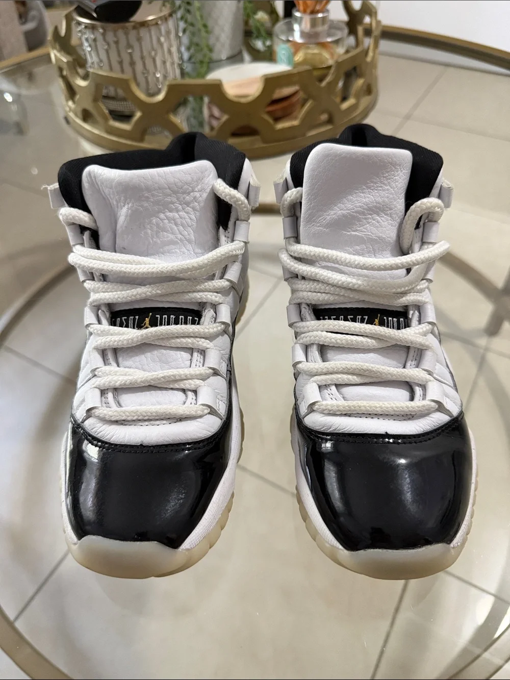 Jordan Kids Gold White and Black High-Top Sneakers